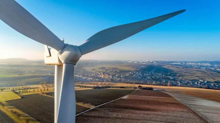 Closer shot of a wind turbine